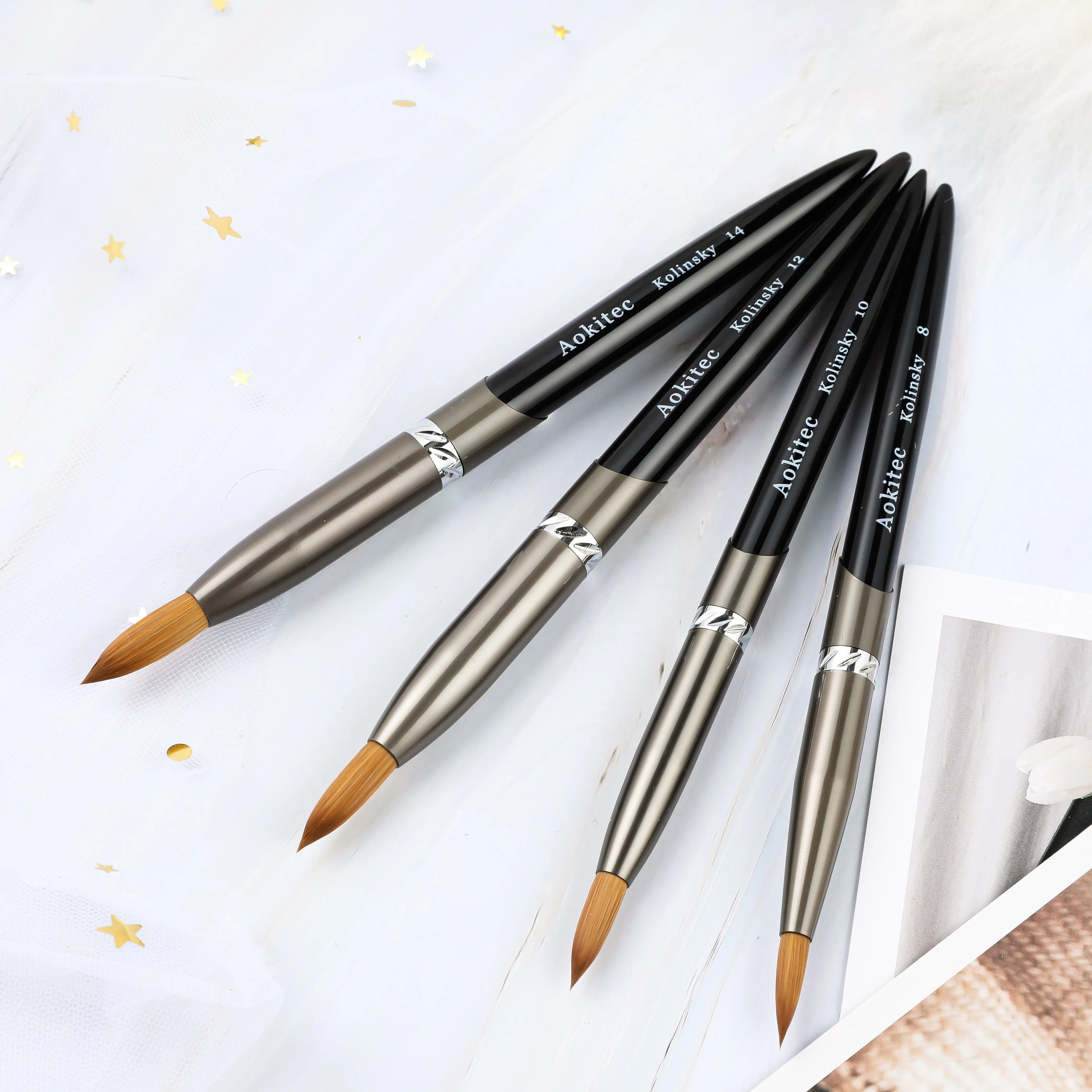 

Aokitec wholesale premium aluminium handle pure kolinsky gel paint acrylic nail brush