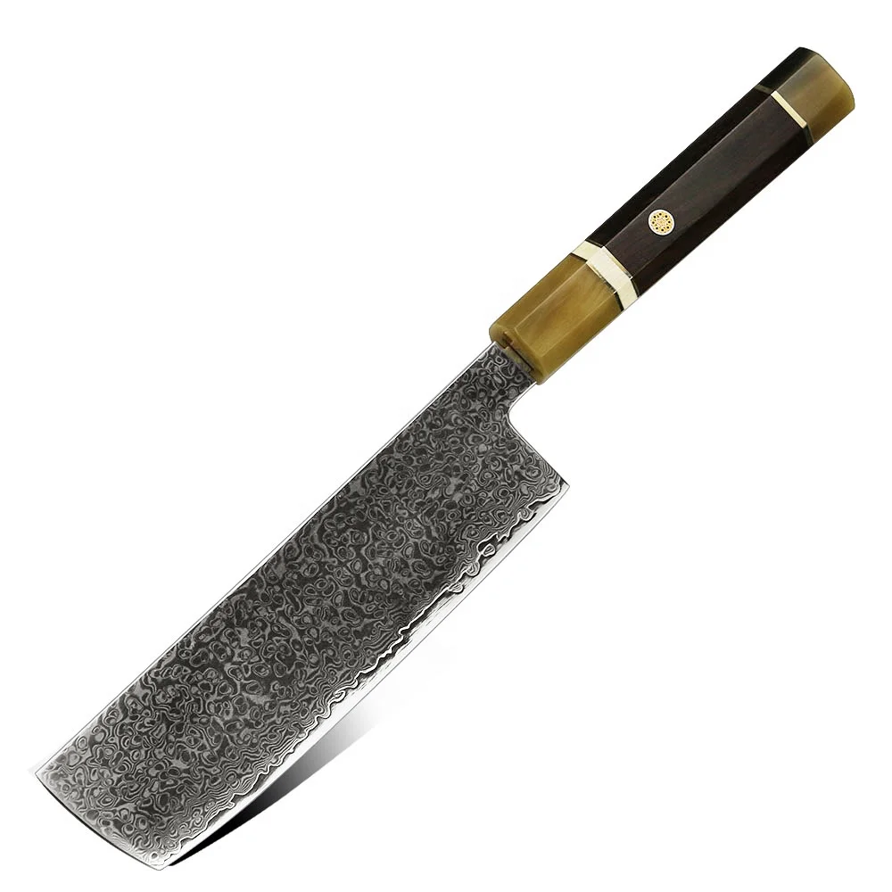 

NEW ARRIVAL 67layers damascus steel nikiri knife buffalo horn handle knife nakiri damascus cooking chef knife