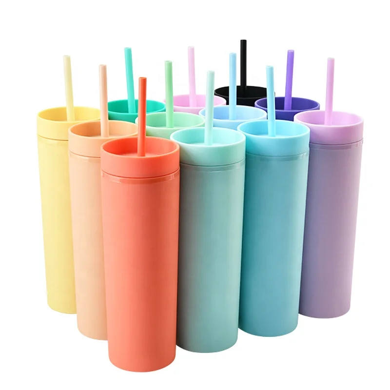 

Custom 16oz Plastic Double Walled Colored Acrylic Skinny Tumblers with Lids and Straws 450ml Reusable Insulated Tumbler Cups, Blue, pink, green, gold, silver, black, custom