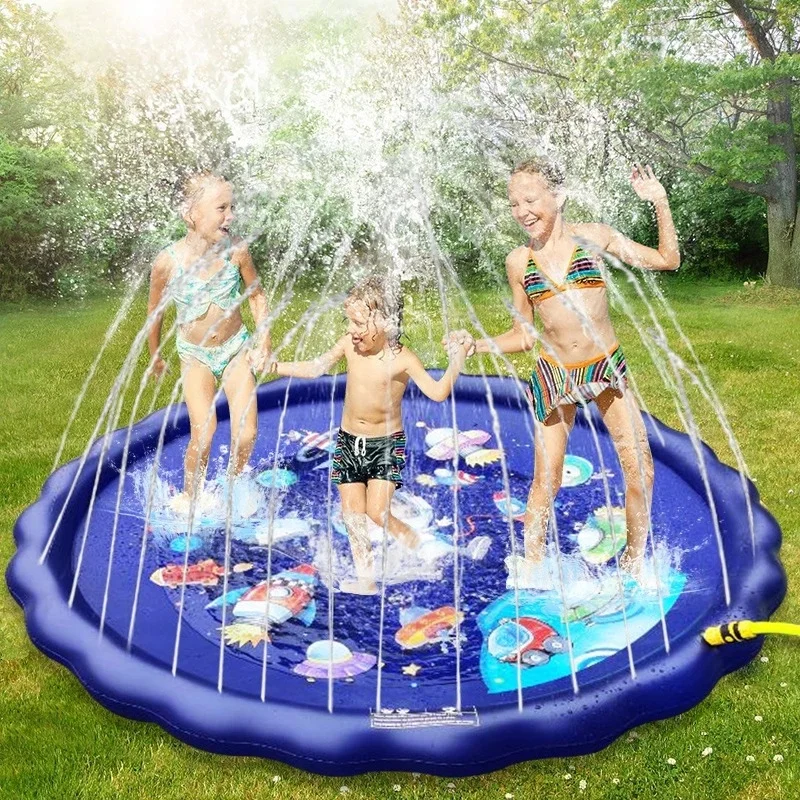 

170cm Inflatable Spray Water Cushion Summer Kids Pets Play Water Mat Game pat Sprinkler Play Toys Outdoor Tub Swimming Pool, Blue / pink / yellow