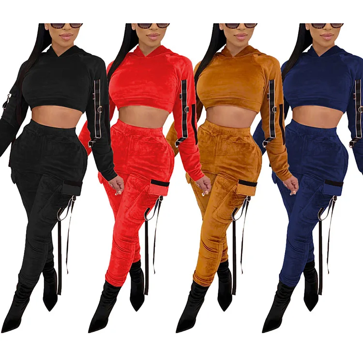 Hooded winter outfit 2019 two piece set fashion clothing for women