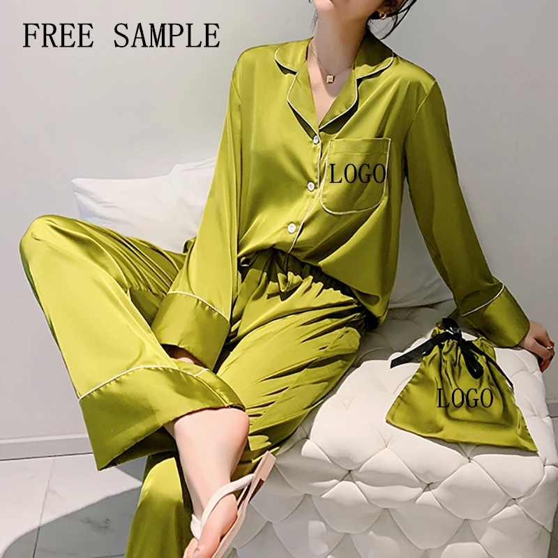 

Dropshipping plus size pajamas two piece pyjamas sets customized printed silk satin pajamas