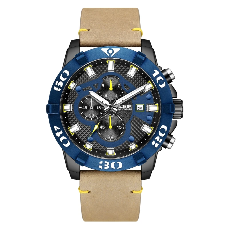 

2021 new design chronograph men wristwatch factory custom logo watch reloj hombre navy blue military man quartz watches megir