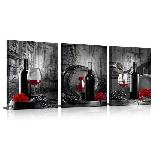 

Kitchen Wall Art For Dining Room Still Life Red Wine Rose Canvas Prints Picture Cityscape Background Paintings
