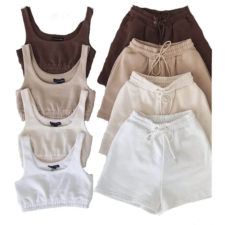 

XJSY003 2021 Custom Logo Outfit Two Pieces Short Pants Set Women Sweatpant Set Designer Joggers 2/Two Piece Short Set Women, As picture