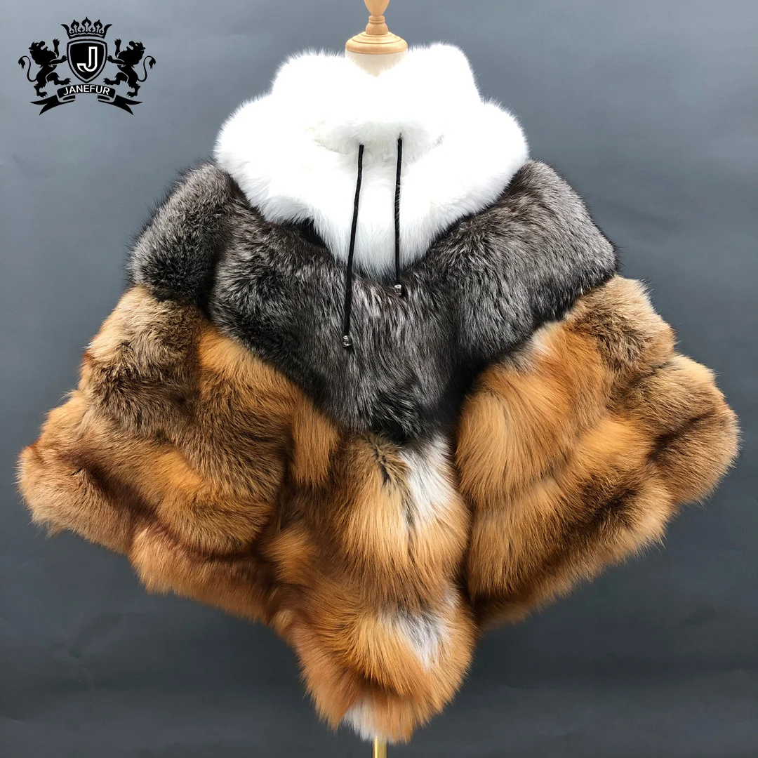 

wholesale Custom Women's Fur Shawl Fashion elegant winter coat Real Luxury Fox Fur Cape Poncho