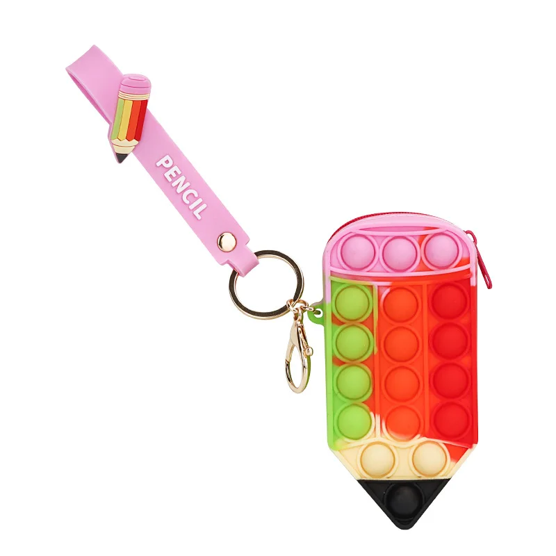 

Pen Coin Purse Fidget Bag with Keychain Push Bubble Sensory Toy for Girls, As show