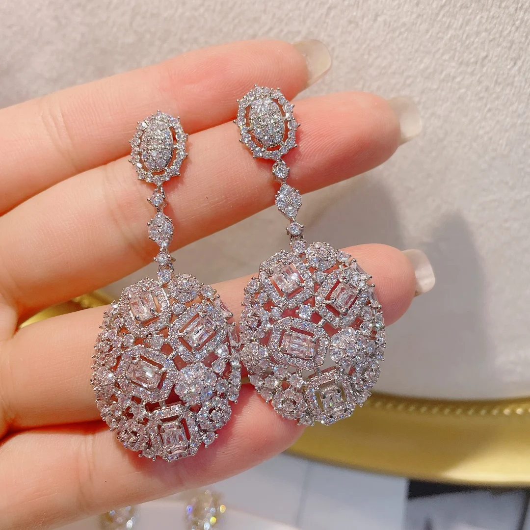 HIBRIDE Full Micro Zirconia Pave Waterdrop Earrings for Women Bridal 2022 New Fashion Dangle Earrings Femme Brincos E-1132