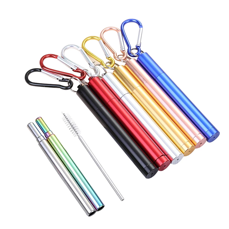 

Collapsible Stainless Steel Retractable Drinking Straw Foldable Portable Straw With Case Folding Metal Keychain Straws