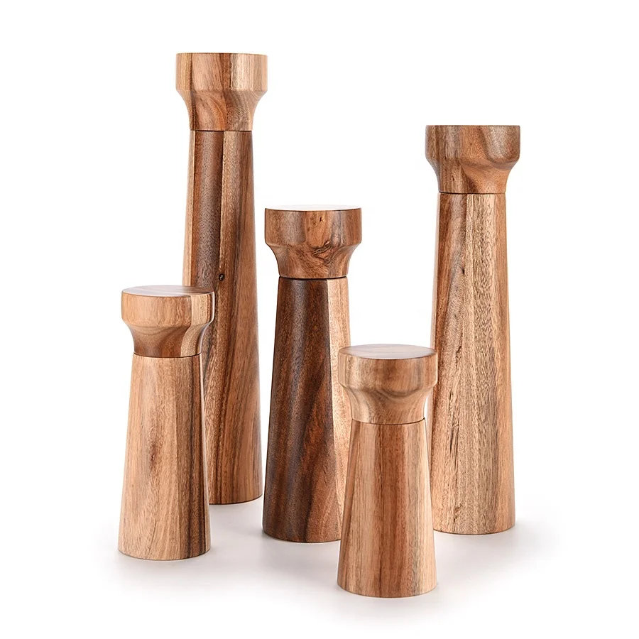 Wholesale Packaging Set of 5 Adjustable Ceramic Salt and Pepper Chili Grinder Wood