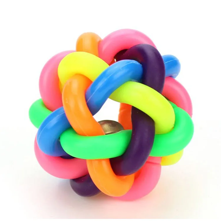 

Hot Selling Luxury Colorful Ball Shape Pet Dog Rubber Woven Ropes Knot with Bell Training Chew Toy Pet Toys Ningbo Pet Products, Customized