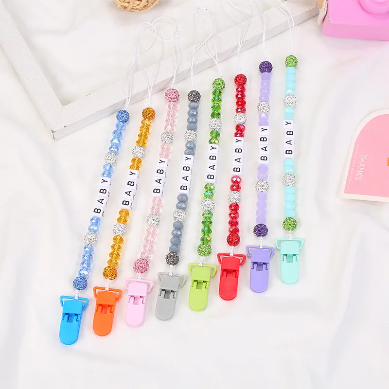 

Pacifier Chain Acrylic Letter Crystal Beads Soother Dummy Baby Nipple Holder Chain