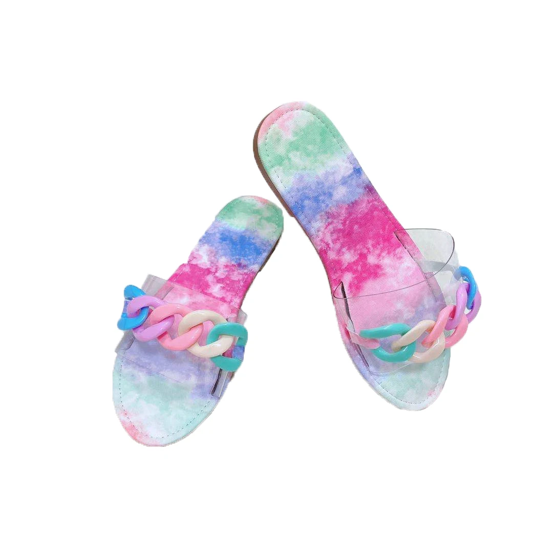 

Candy Color New-Style Fashion Chain Slippers Hot Low Heel Beach Casual Out Wear Sandals, 4 colors