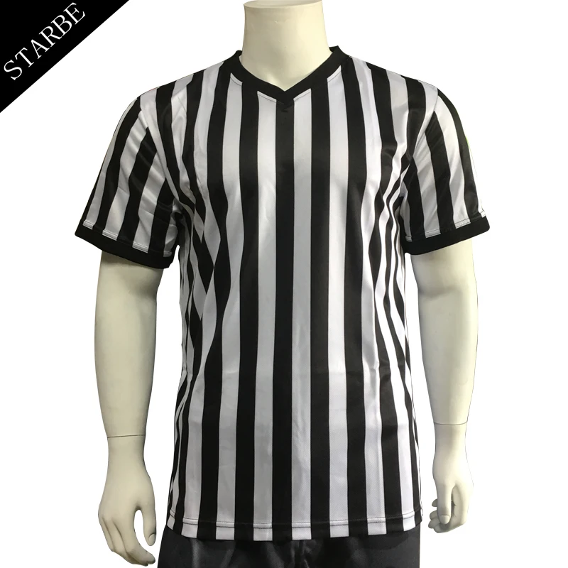 

custom dry fit polyester black white referee v neck t shirt