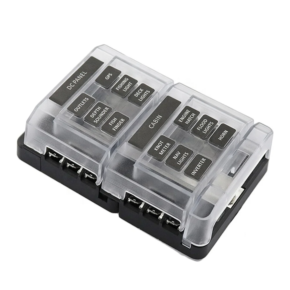 
DC 32V 12 way DC 2x6 Way Marine Fuse Blade Circuit Breaker Block ATP/ATO/ATC Mega Fuse Holder Box 