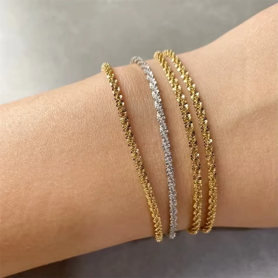 EManco Fine Fashion Silver Gold Chain Bracelet Woman Stainless Steel Sparkling Clavicle Chain Bracelet for Wedding Party Gift