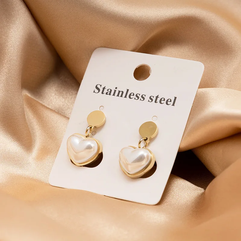 

Handmade Craft Accessories Cute Pearls Stainless Steel Earring Heart Women Jewelry Earrings