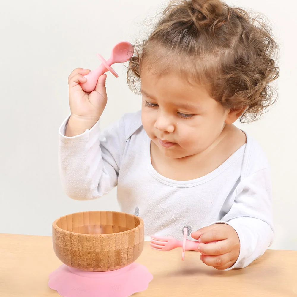 

Baby Silicone Suction Bamboo Bowl Round Shape Modern Children Bamboo Bowl Silicone Suction Kids Ding Tableware Party Bowl, Natural bamboo color