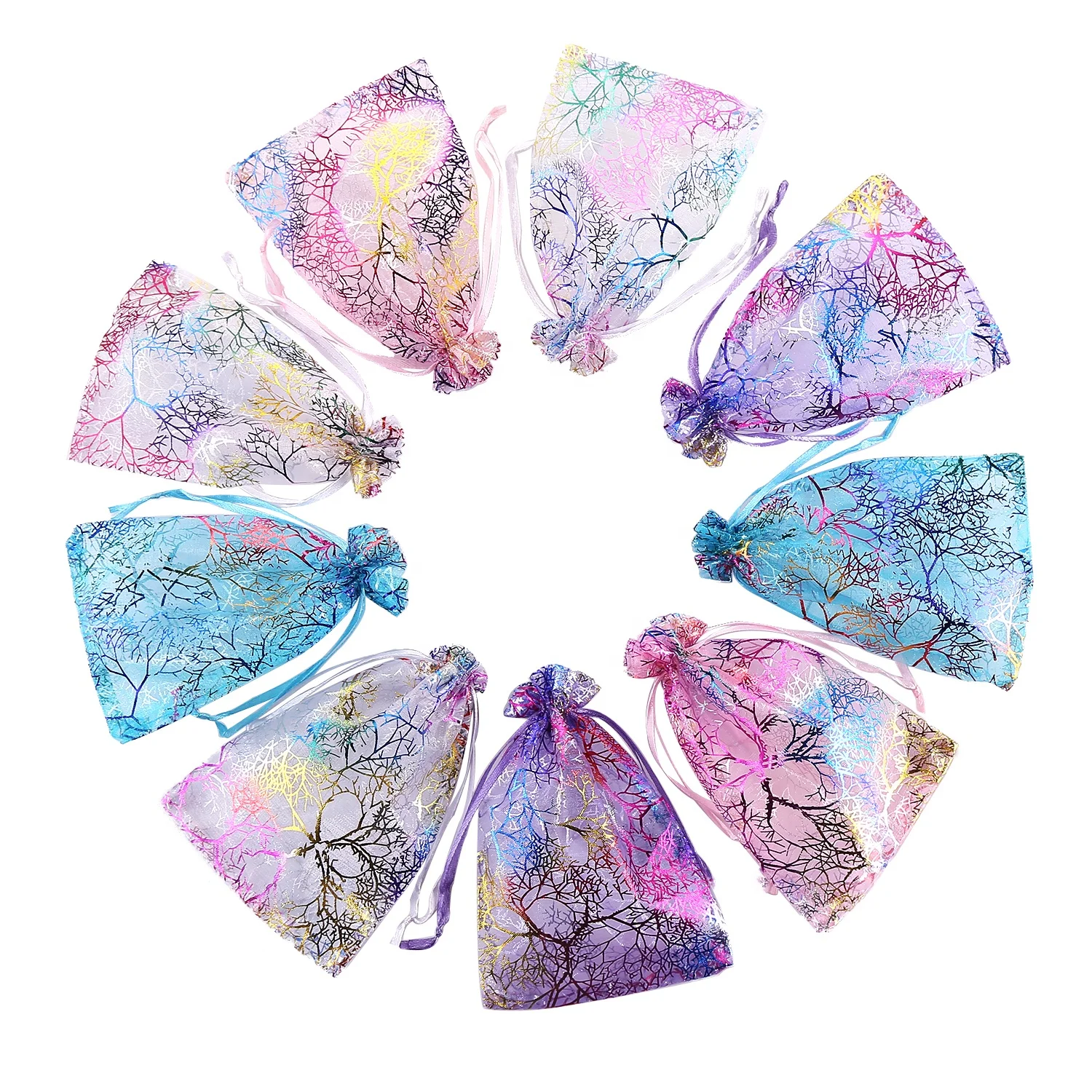 

7*9cm Coral Pattern Organza Drawstring Pouches Wedding Party Seashell Candy Small Bags Organza Jewelry Gift Bags