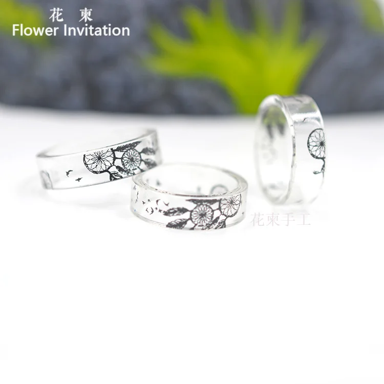 

Flower Invitation Finished Ring DIY Hand Plant Specimen Natural Dried Flower leaves Resin Ring Dreamcatcher