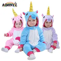 

AIMINYZ New Arrival Wholesale Unicorn Cartoon Flannel Jumpsuit Costume Winter Baby Rompers Clothes Cute Animal Onesie Pajamas