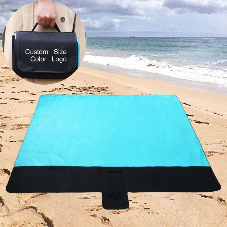 

Outdoor Portable Pocket Customized Foldable Roll Thick 210D Oxford Anti Sand Free Sandless Beach Mat Picnic Blanket, As picture,customized