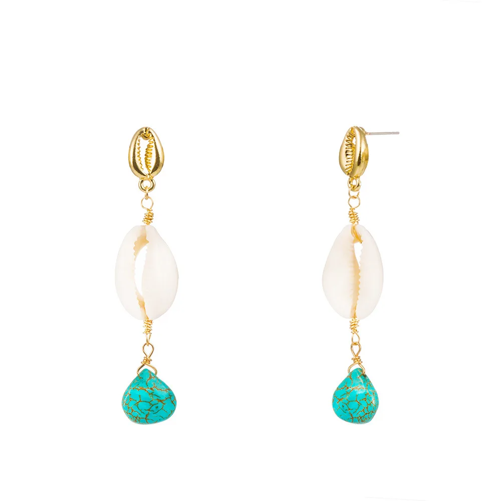 

New Trendy Women Summer Beach Stone Fashion Jewelry Gold Sea Shell Natural Shell Drop Earrings