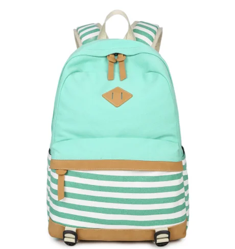 

Korean style stripe canvas middle school student backpack bag for girls, 5 colors