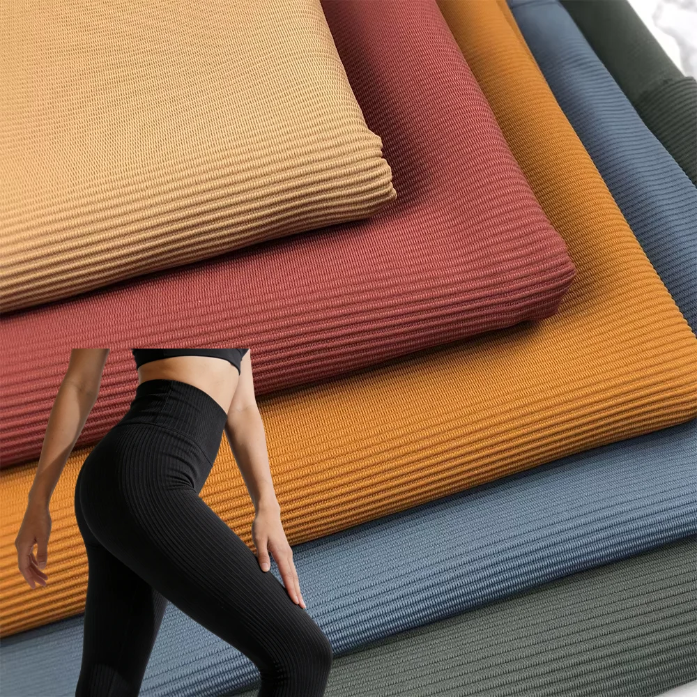 Stock Lots Thick Rib Elastic High Elastic Compression Spandex 26 Nylon 74 Stripe Yoga Pants Ribbed Fabric