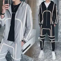 

Casual Two Pieces Set Zipper-up Loose-fitting Men's Tracksuit With Reflective Strips
