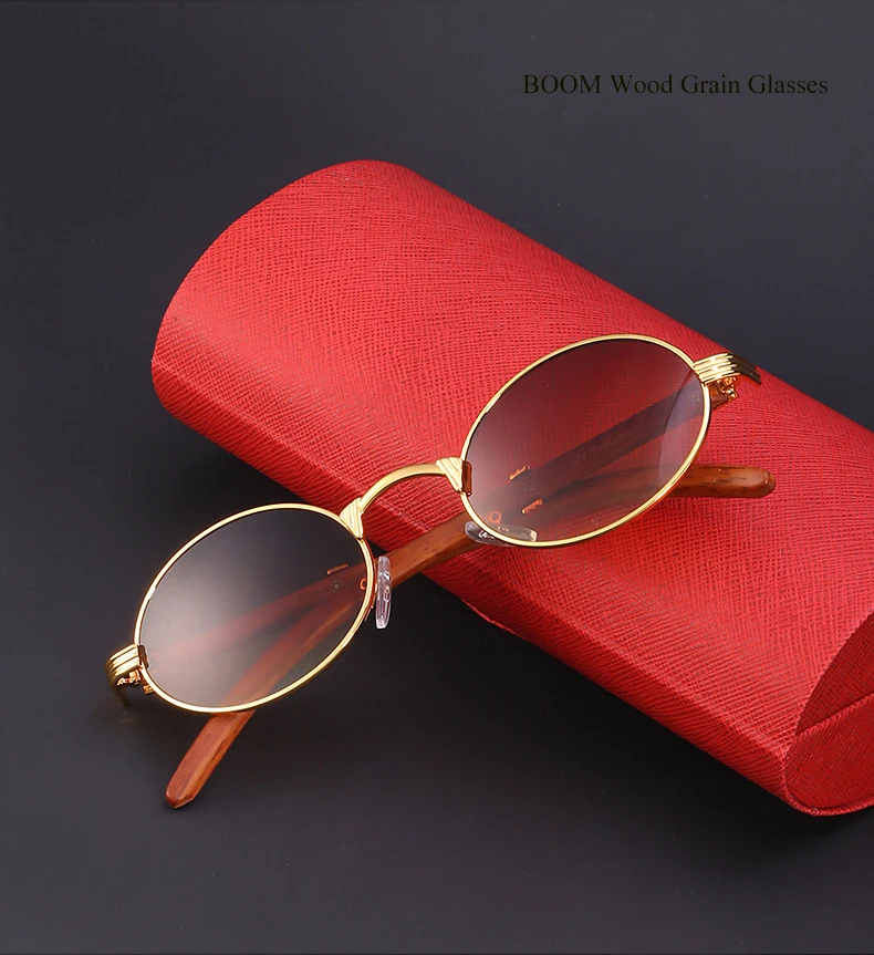 

FRIENDS New Arrival Men Metal Wood Grain Color Buffalo Horn Shape Small Oval Round Sun Shades Glasses Trendy Sunglasses 2021, Wood grain color, oem lens color