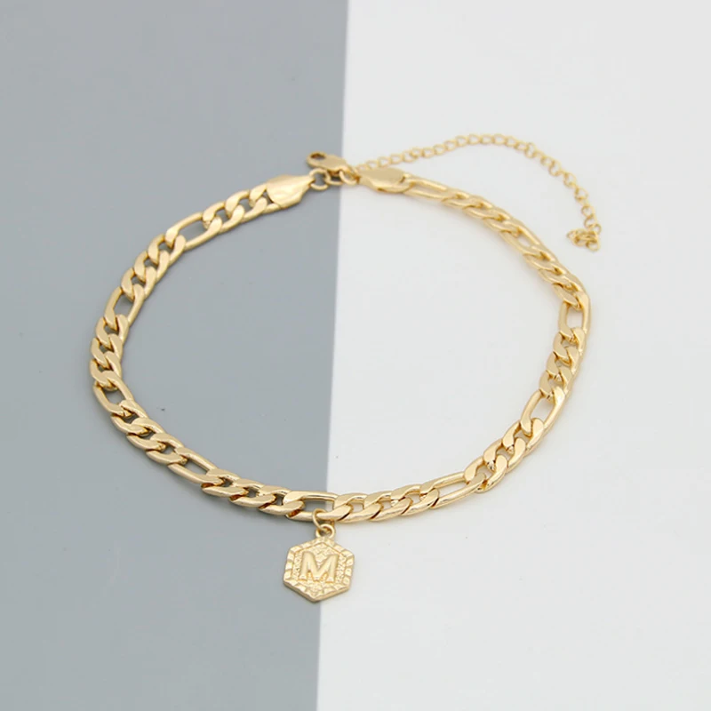 

Ins Hot 26 Alphabets Gold Link Anklet Initial Letter Anklet For Women Accessories, As picture show