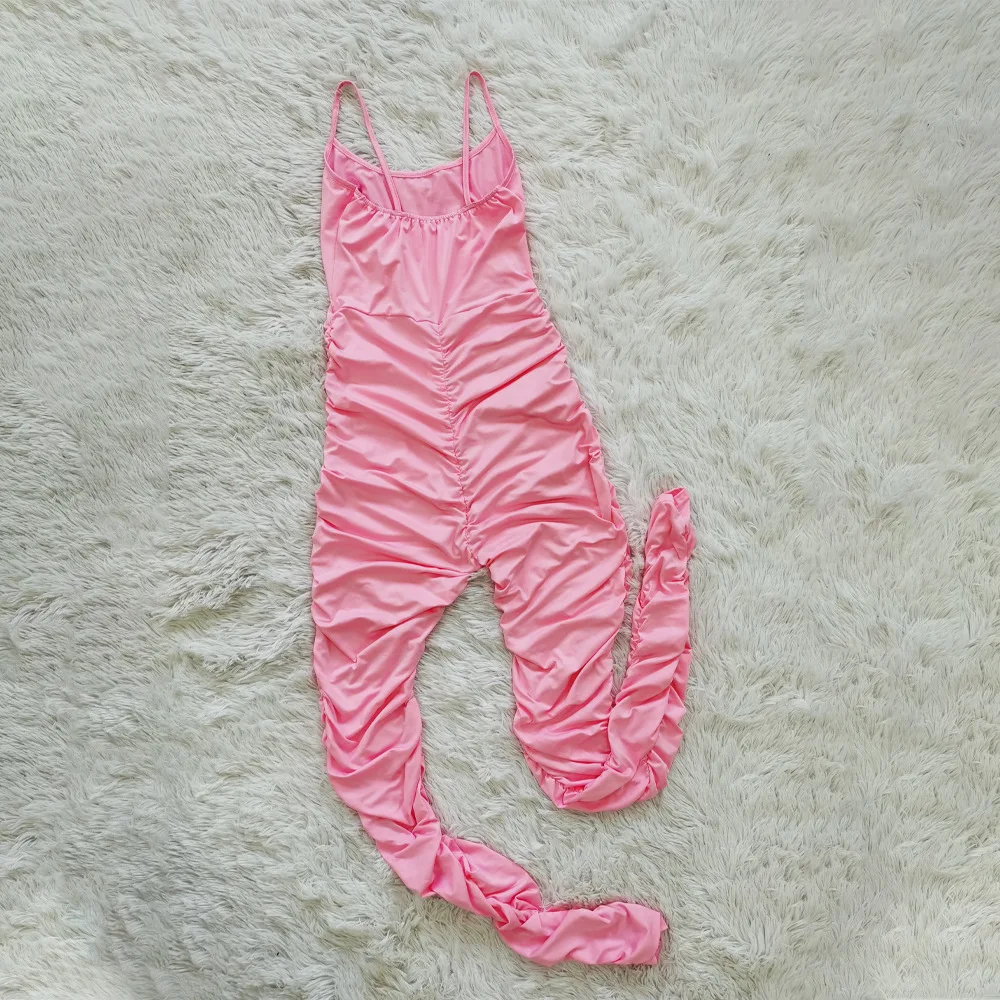 

Dress 2021 Summer Style spaghetti strap Stacked pleated jumpsuit one piece fitness Overall Boydcon bodysuits, Picture shows
