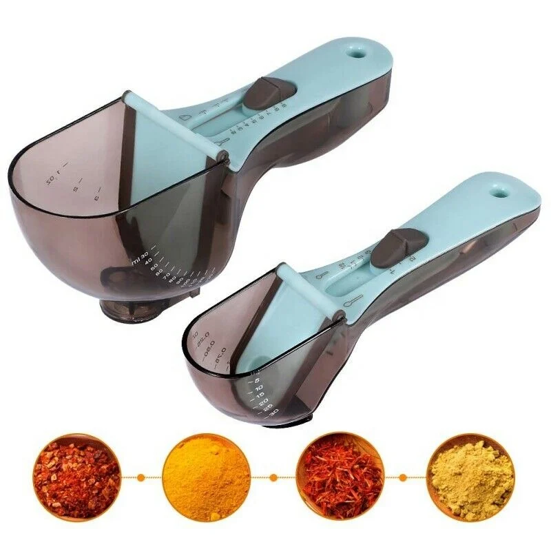 

Amazon hot Kitchen Gadgets Adjustable Measuring Scoop Plastic Acale Gauge Baking Portable Metering Spoon Kitchen Accessories