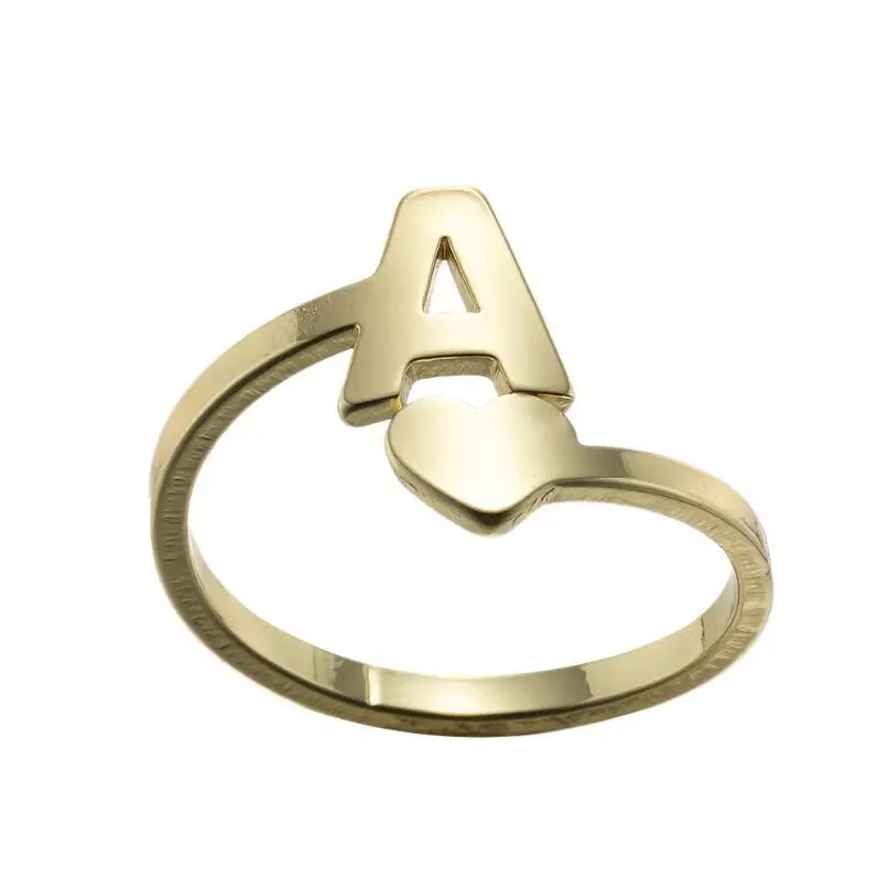 

Stainless Steel Initial 26 Alphabet Letter Heart Gold Plated Adjustable Open Ring Birthday Anniversary Gift for Women, Gold silver