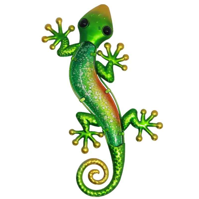 

2021 Hot Sale Green Lizard gecko Design Wall Art Garden Decoration Wholesale Patio fence decor longer resistant outdoor