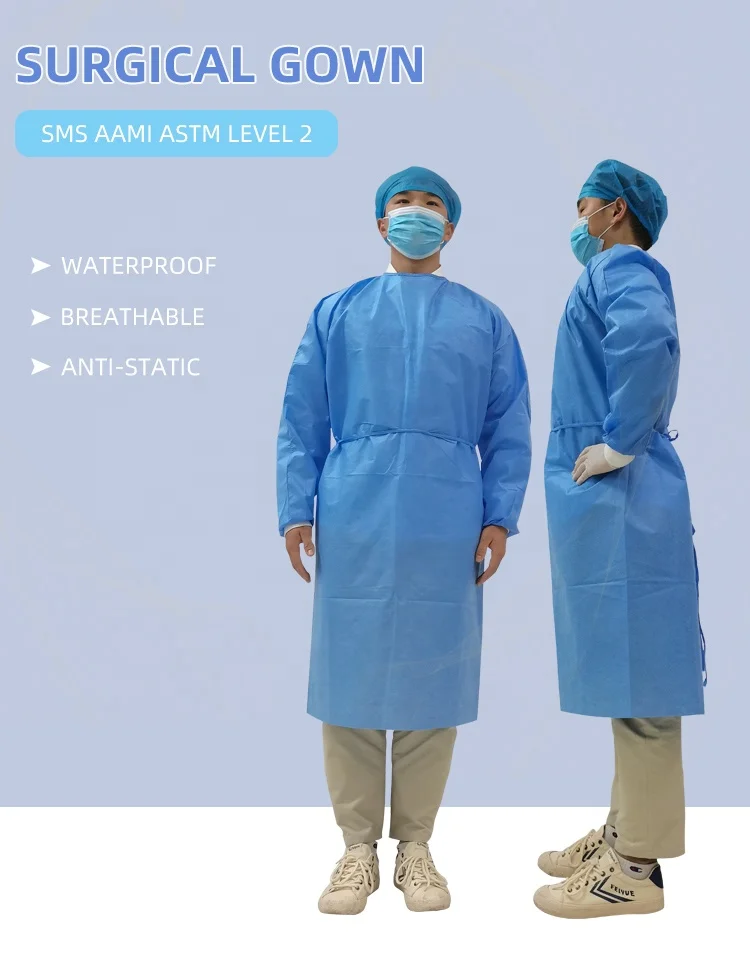 

EN14126 ISO 45gsm pe pp gowns non woven sterile sms gown waterproof reusable disposable aami level 3 gown astm hospital uniforms