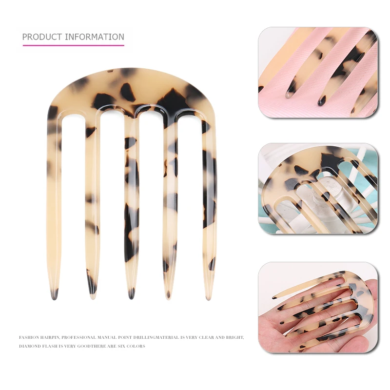 Women Combs Side Clips Cellulose Acetate Turtle Color 4 Teeth Hair