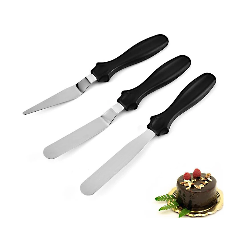 

3pcs/set Cake Cream Knife Spatula Stainless Steel Scraper for DIY Cake Smoother Icing Frosting Spreader Pastry Cake Tool, Black