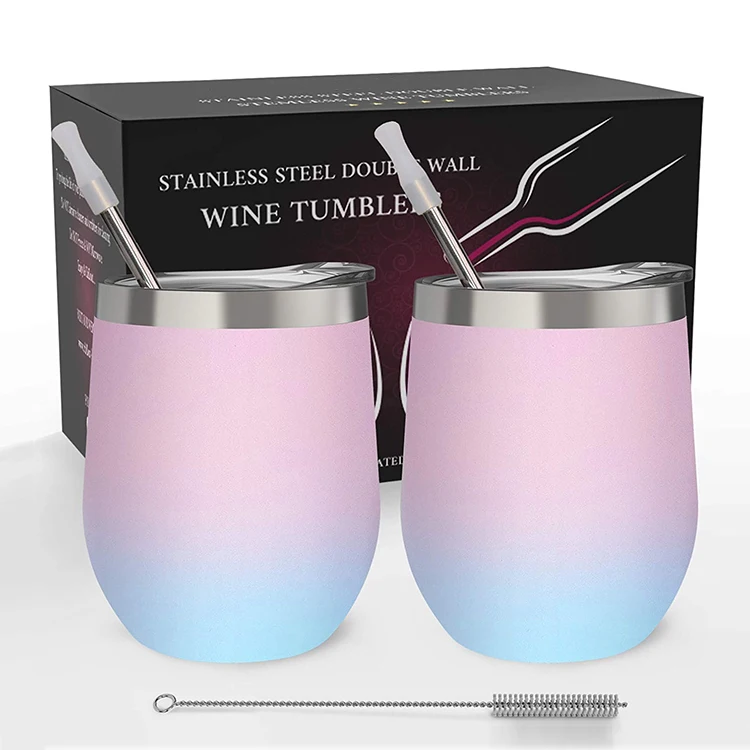 

Home set custom 12 oz vacuum insulated double wall stainless steel wine tumbler with straw and lid, Customized colors acceptable