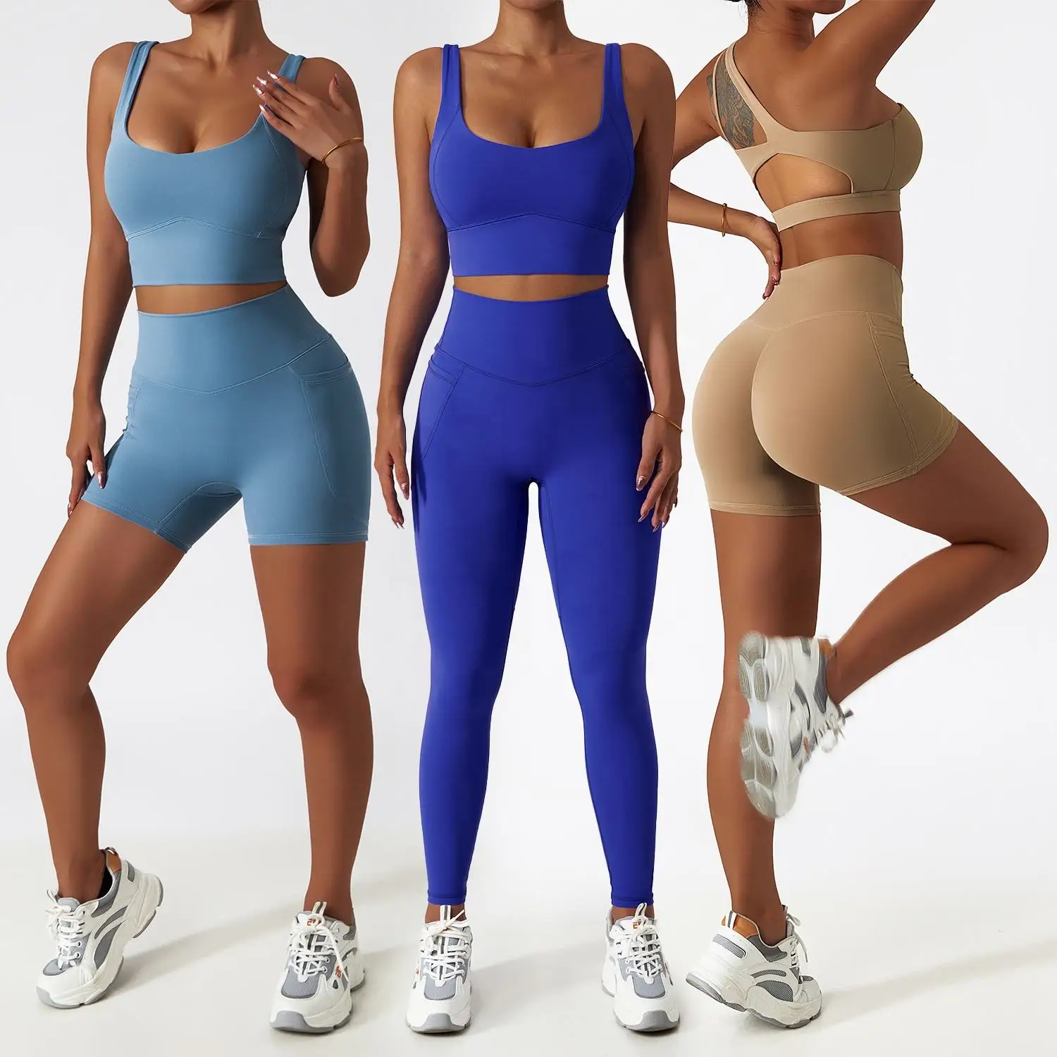 

ropa deportiva mujer tendencia 2024 Gym ActiveWear 4Piece Workout Women Ribbed Seamless Yoga Set For women