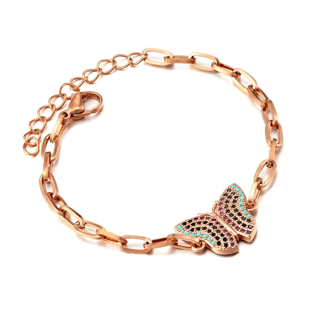 

Butterfly Zircon Adjustable Fashion Stainless Steel Jewelry Rose Gold Bracelets Bangles Women
