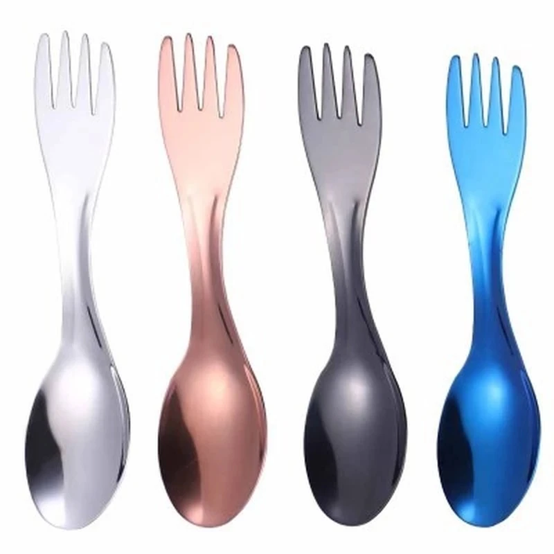 

Custom Logo In Stock Titanium Bulking Metal Customized Camping Utensil Stainless Steel Spork, Silver/gold/rose gold/rainbow/black/blue/purple