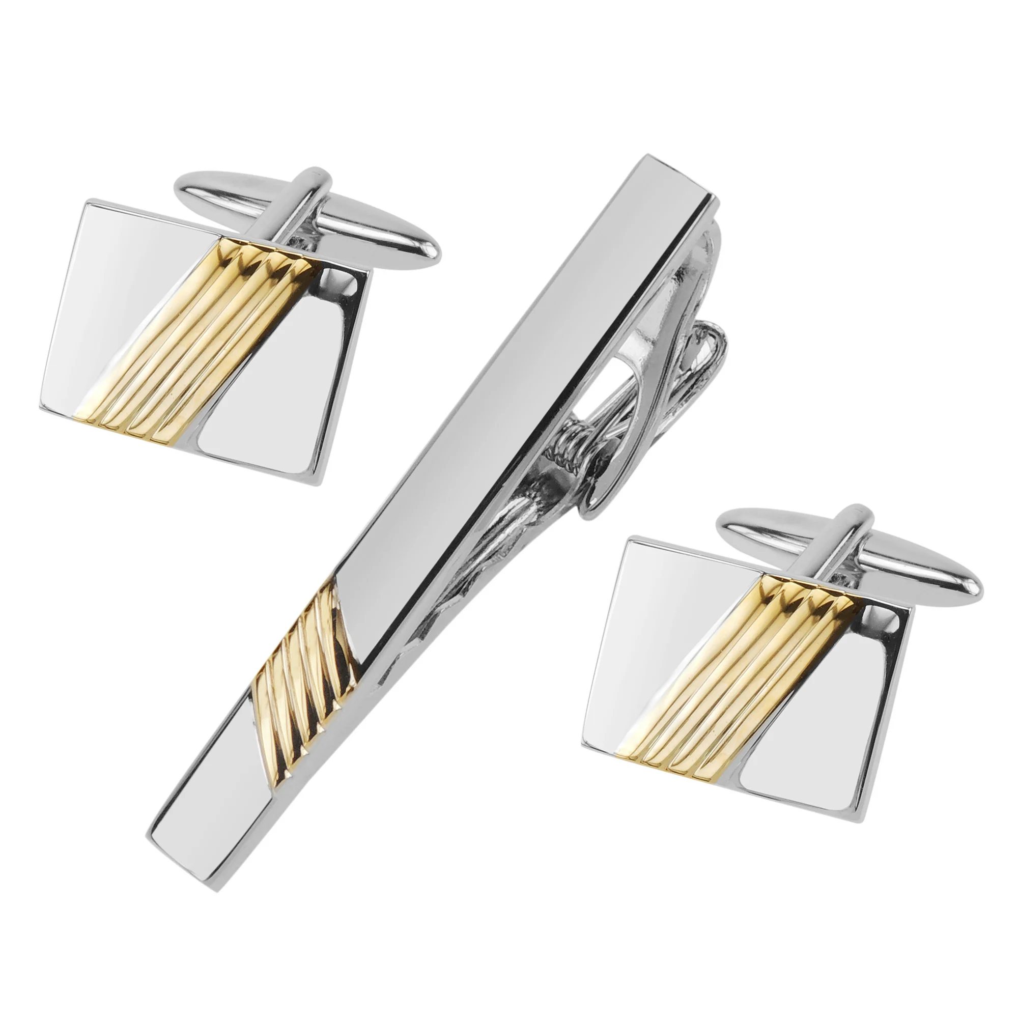 

Wholesale Silver and Gold Repp Stripe Cufflinks and Tie Clip Set