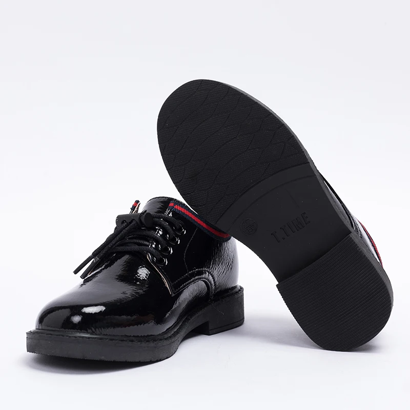 
2020 kids office dress real leather black school children leather shoes with shoelace 