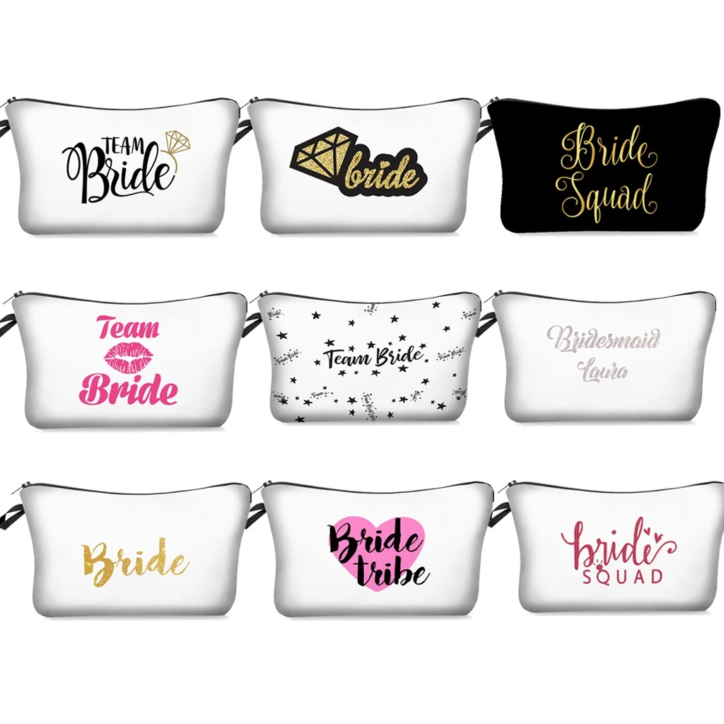 

Digital printing polyester best friend bridesmaid gift bridal makeup cosmetic bag for wedding party decoration, Customized color
