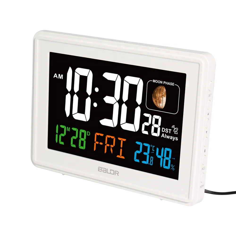 

B0359 2021 Hot Digital Alarm Clock Indoor Temperature with Moon Phase Table Desk Clock Thermometer Hygrometer Smart Clock, Black white
