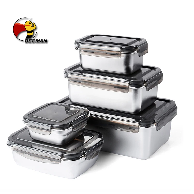 

Beeman Multi-size Kitchen Stainless Steel Metal Portable Lunch Food Storage Container Box With Plastic Lid
