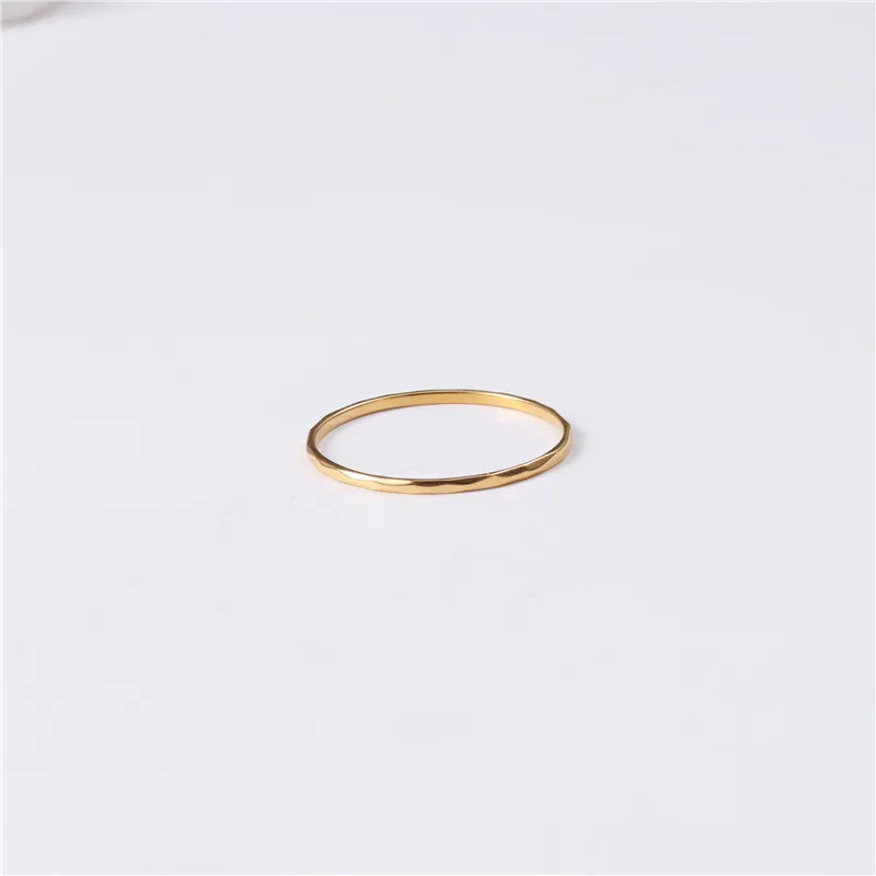 

High End 18K Plain Gold Lozenge Superfine Dainty Rings Stainless Steel Trendy Simple Gold Plated Jewelry