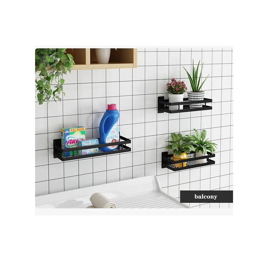 

Kitchen Wall Shelves Bathroom Shelf Rack Bath Towel Holder Black Shower Storage Basket Kitchen Organizer Bathroom Accessories